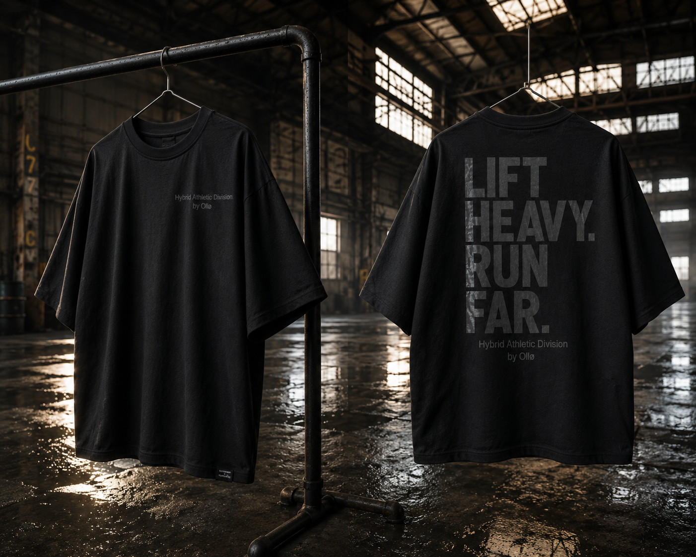 T-shirt Oversize Lift Heavy Run Far – Coton 160g Noir sur Noir, CrossFit & Hyrox Ollo sport