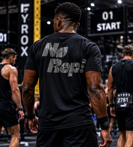 T-shirt CrossFit No Rep – Coton 160g Noir sur Noir, Hyrox & Athlète Ollo sport