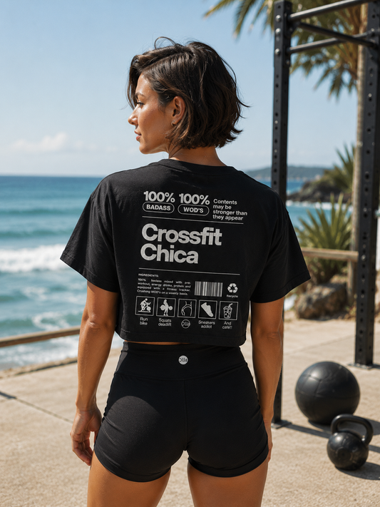 Crop Top Sport Femme | CrossFit Chica – Coton 160g Noir, CrossFit & Yoga Ollo sport