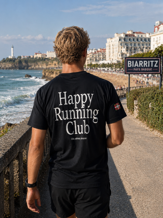 T-shirt Running Happy Running Club – Coton 160g Noir, CrossFit & Course Ollo sport