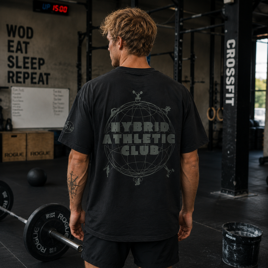 T-shirt Hybrid Athletic Club – Coton 160g Noir sur Noir Ollo sport