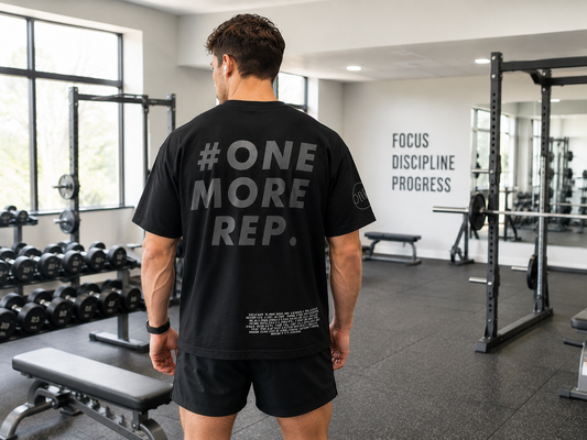 T-shirt oversize One More Rep – Coton 160g Noir sur Noir, CrossFit & Hyrox Ollo sport