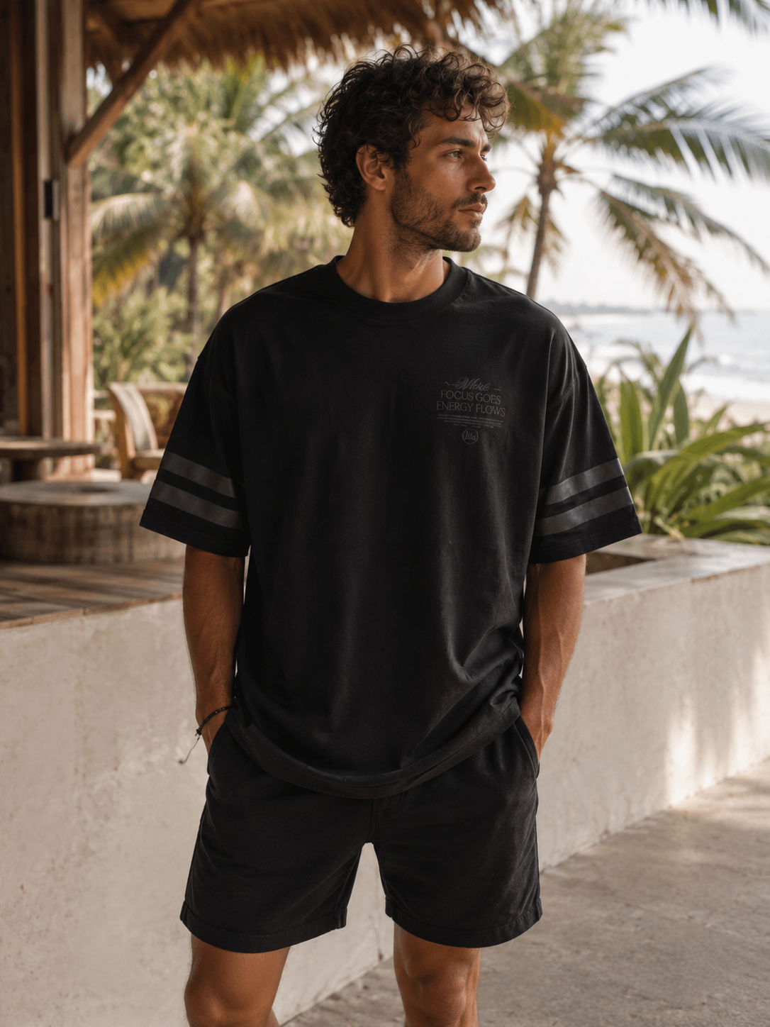 Sweat-shirt Vintage 77 manches courtes black on black Ollo sport