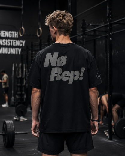 T-shirt CrossFit No Rep – Coton 160g Noir sur Noir, Hyrox & Athlète Ollo sport