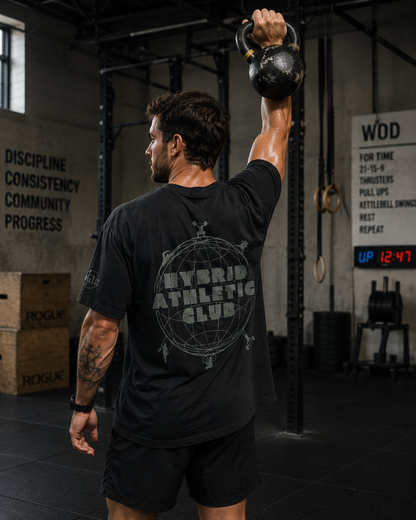 T-shirt Hybrid Athletic Club – Coton 160g Noir sur Noir Ollo sport