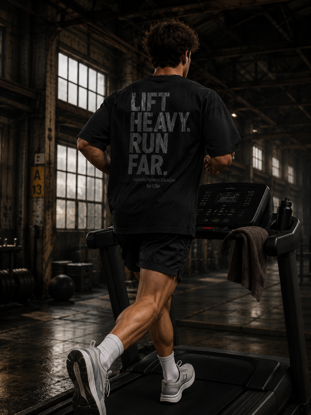 T-shirt Oversize Lift Heavy Run Far – Coton 160g Noir sur Noir, CrossFit & Hyrox Ollo sport