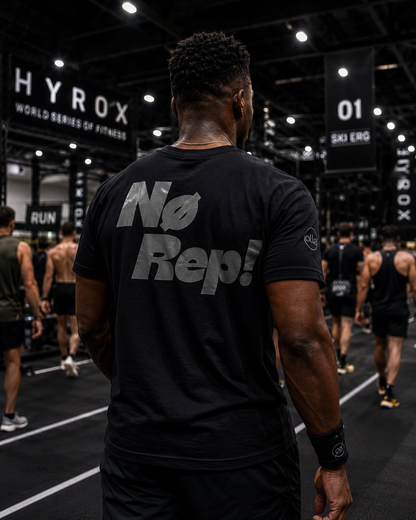 T-shirt CrossFit No Rep – Coton 160g Noir sur Noir, Hyrox & Athlète Ollo sport