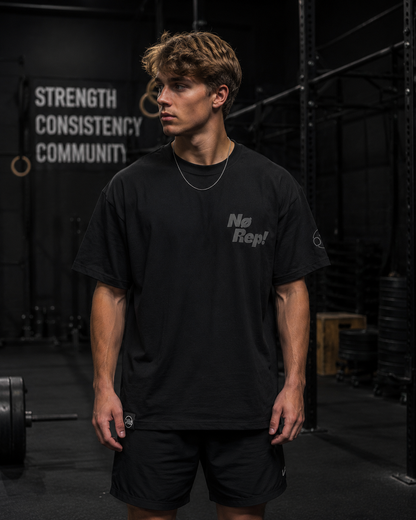 T-shirt CrossFit No Rep – Coton 160g Noir sur Noir, Hyrox & Athlète Ollo sport