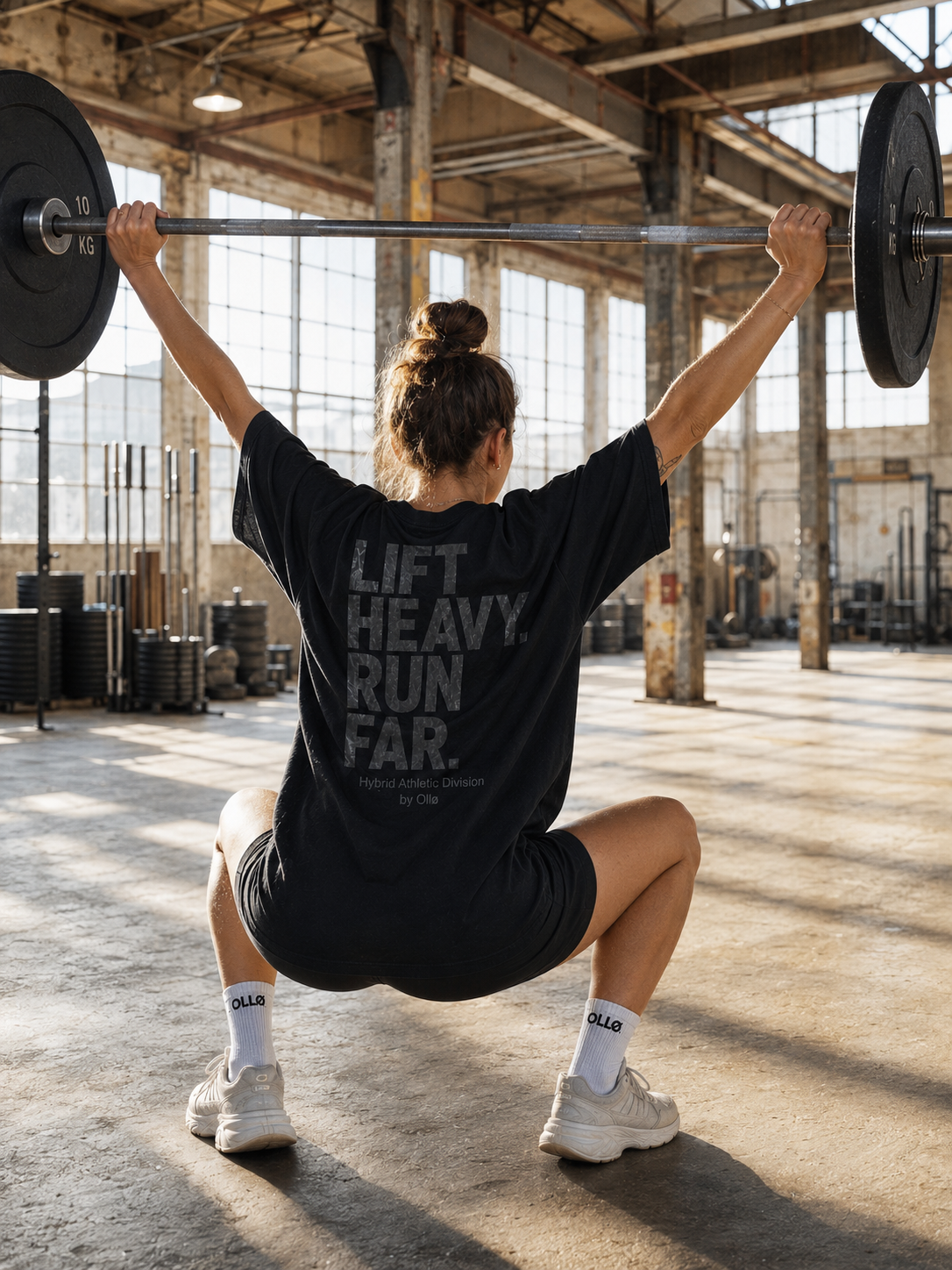 T-shirt Oversize Lift Heavy Run Far – Coton 160g Noir sur Noir, CrossFit & Hyrox Ollo sport