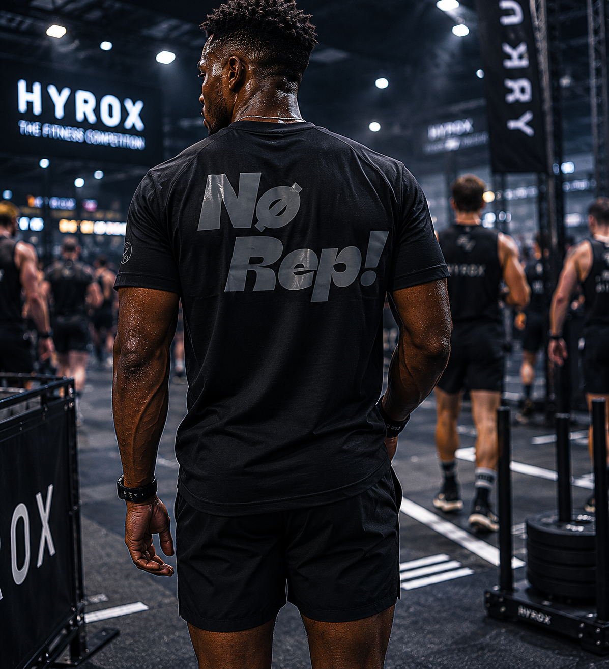 T-shirt CrossFit No Rep – Coton 160g Noir sur Noir, Hyrox & Athlète Ollo sport