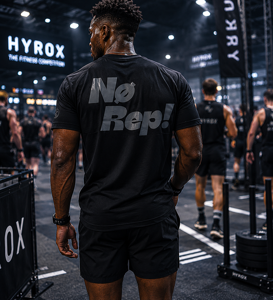 T-shirt CrossFit No Rep – Coton 160g Noir sur Noir, Hyrox & Athlète Ollo sport