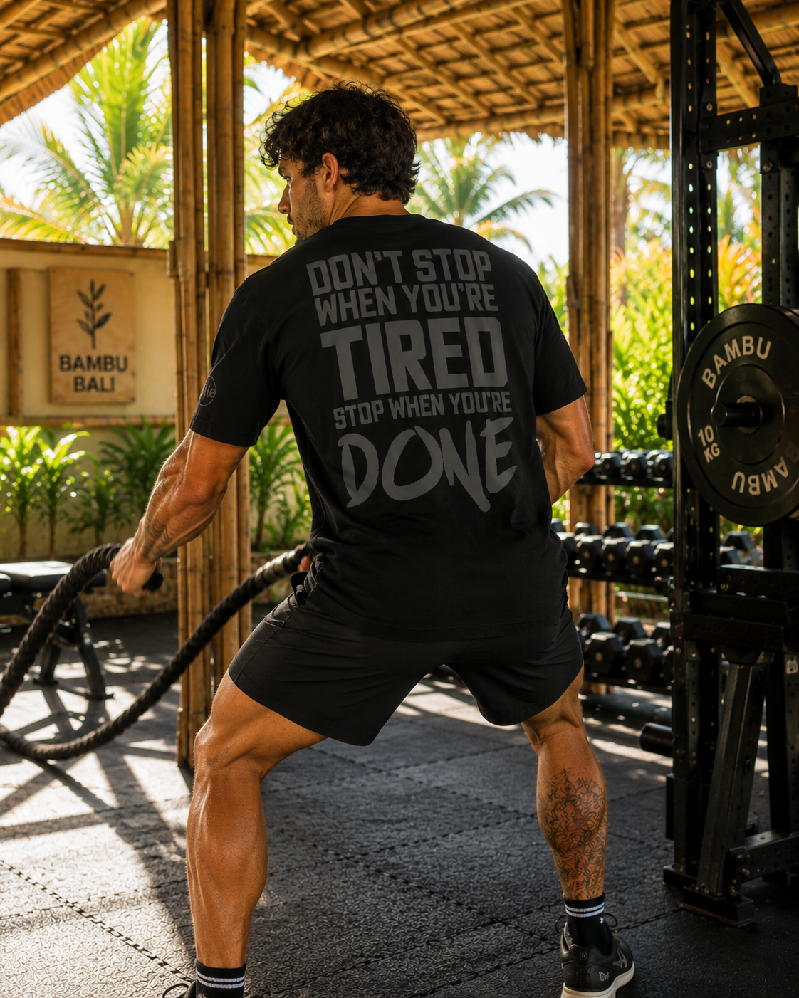 T-shirt Oversize Don't Stop – Coton 160g Noir sur Noir, Motivation CrossFit Ollo sport