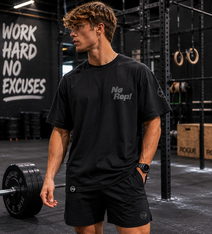 T-shirt CrossFit No Rep – Coton 160g Noir sur Noir, Hyrox & Athlète Ollo sport