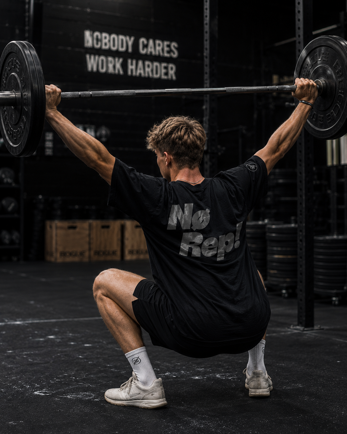 T-shirt CrossFit No Rep – Coton 160g Noir sur Noir, Hyrox & Athlète Ollo sport