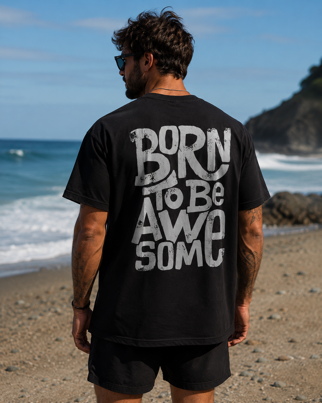T-shirt « born to be awesome » oversize black Ollo sport