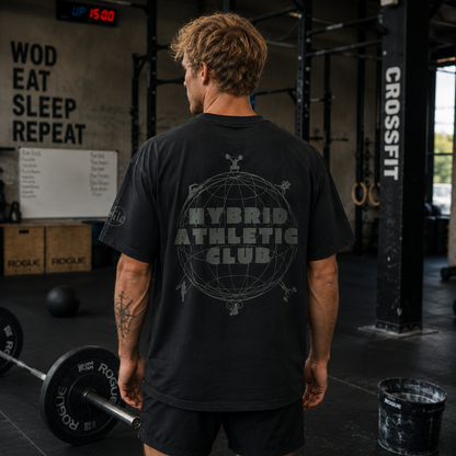 T-shirt Hybrid Athletic Club – Coton 160g Noir sur Noir Ollo sport