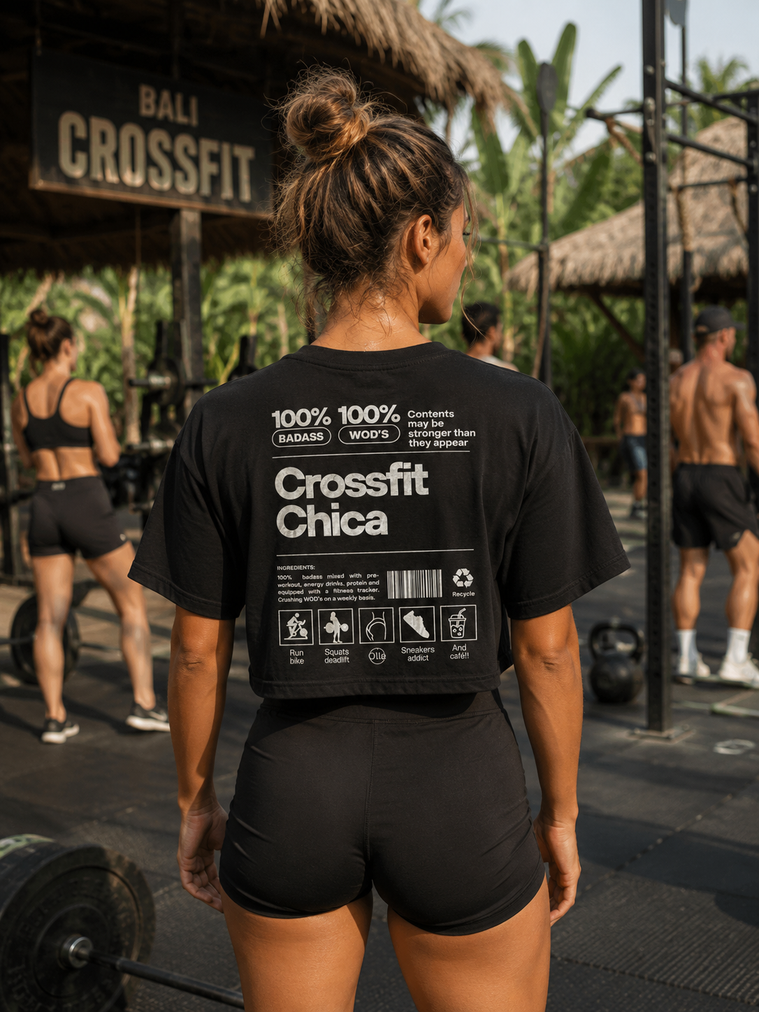 Crop Top Sport Femme CrossFit Chica – Coton 160g Noir, CrossFit & Yoga Ollo sport