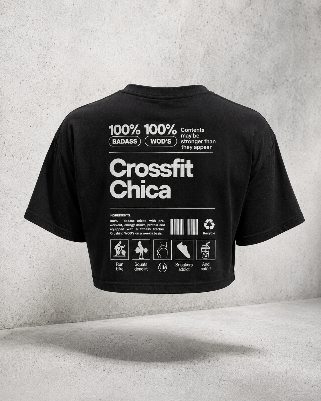 Crop Top Sport Femme CrossFit Chica – Coton 160g Noir, CrossFit & Yoga Ollo sport