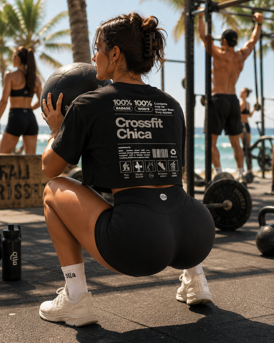 Crop Top Sport Femme CrossFit Chica – Coton 160g Noir, CrossFit & Yoga Ollo sport