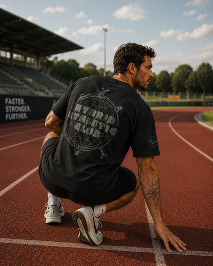 T-shirt Hybrid Athletic Club – Coton 160g Noir sur Noir Ollo sport