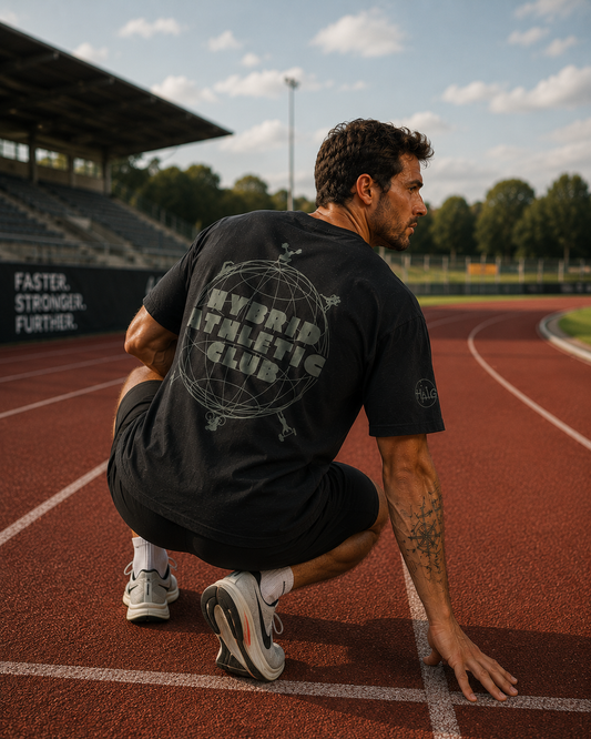 T-shirt Hybrid Athletic Club – Coton 160g Noir sur Noir Ollo sport