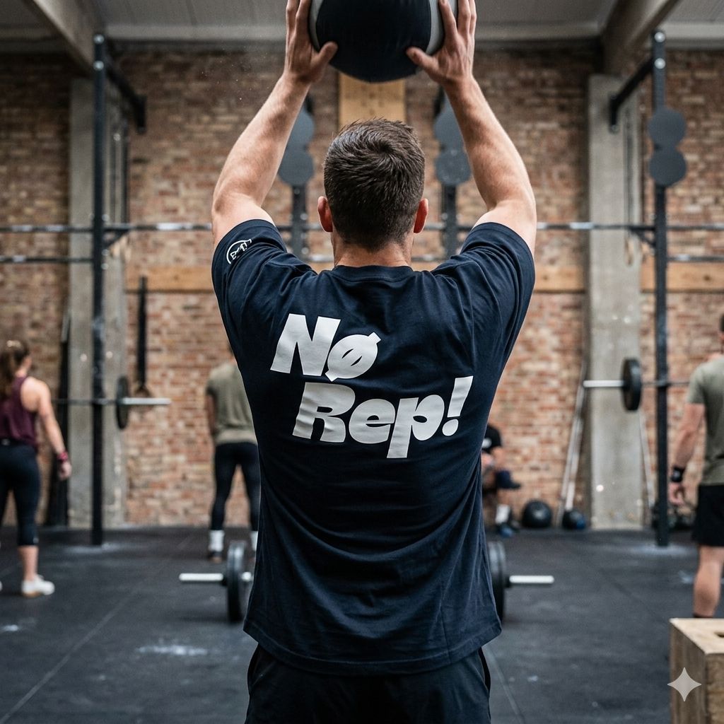 T-shirt CrossFit No Rep – Coton 160g Blanc sur Noir, Hyrox & Athlète Ollo sport